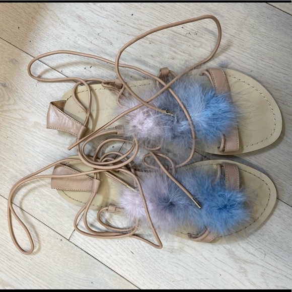 Zara Feathered Lace-Up Sandals -Size 11 - Picture 2 of 3